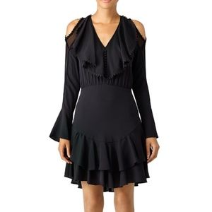 YIGAL AZROUEL Black Cold Shoulder Ruffle Dress XS